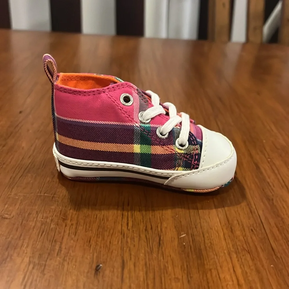 Polo Ralph Lauren Harbour Hi Plaid Shoes Sneakers Infant Baby Booties Size 2